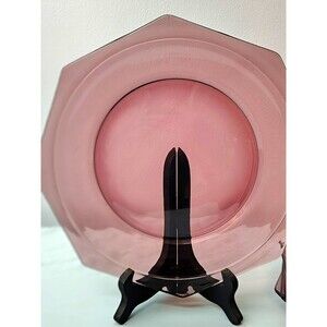 Hazel-Atlas Amethyst Geometric Glass Dinner Plate 10 in, Adult Tableware Qty. 4